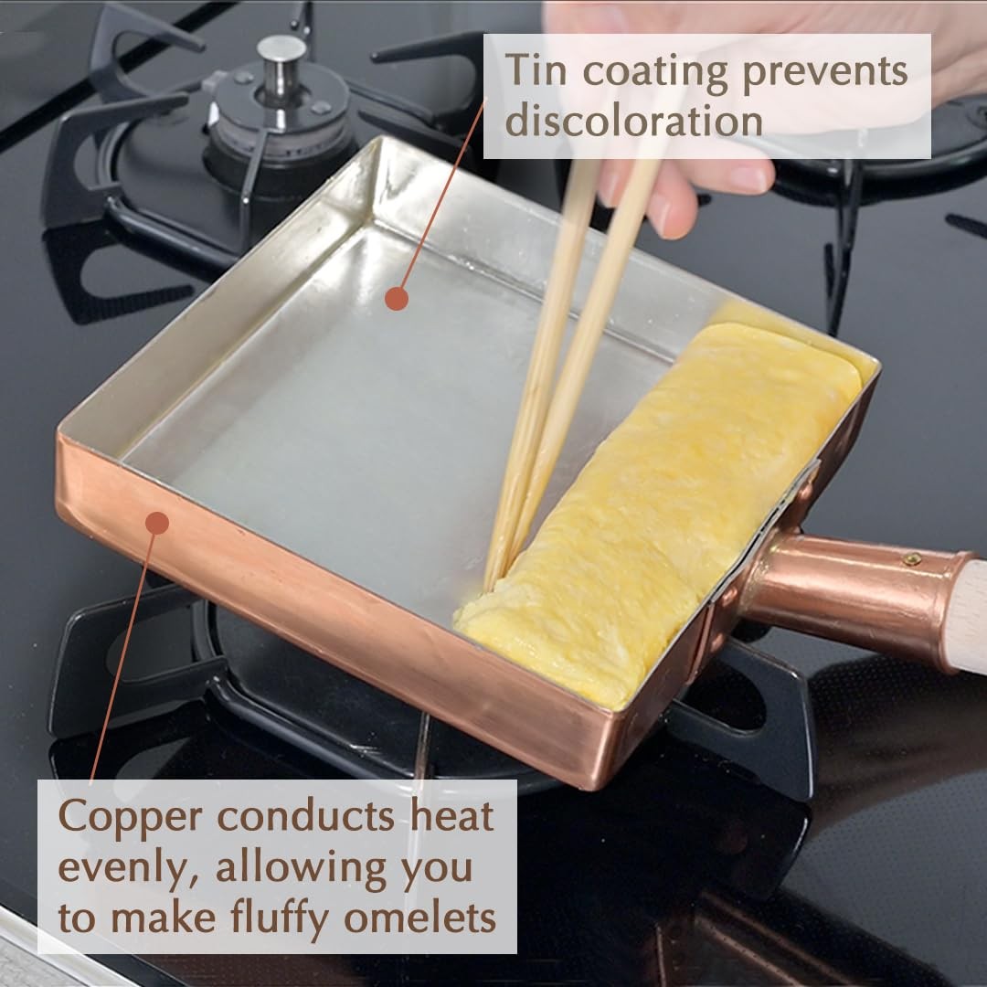 TIKUSAN Japanese Tamagoyaki Pan Omelets Copper 8.3 x inch,