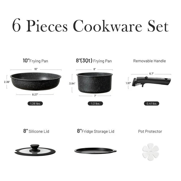 Carote 6 Pcs Nonstick Cookware Set, Granite Reinforced Non-Stick Pots And Pans