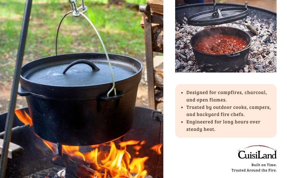 12 Quart Cast Iron Dutch Oven with Dome Lid & Bail Handle
