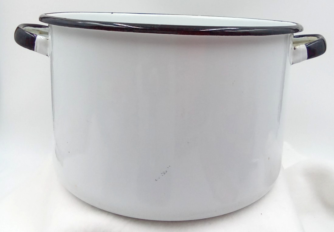 Enamelware Pot Bottom Only Cooking Handles White Black Metal Round Vintage 5″ T