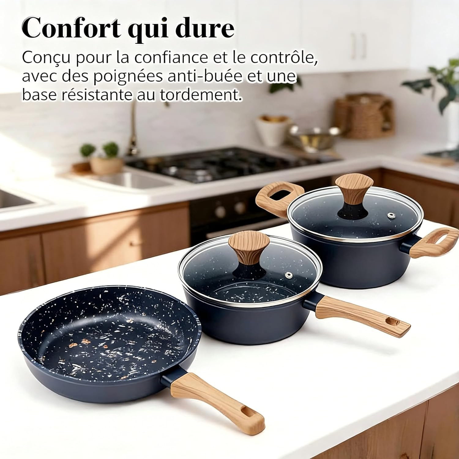 Nonstick 3-Piece Cookware Set | Frying Pan & Pots | Induction & Dishwasher Safe