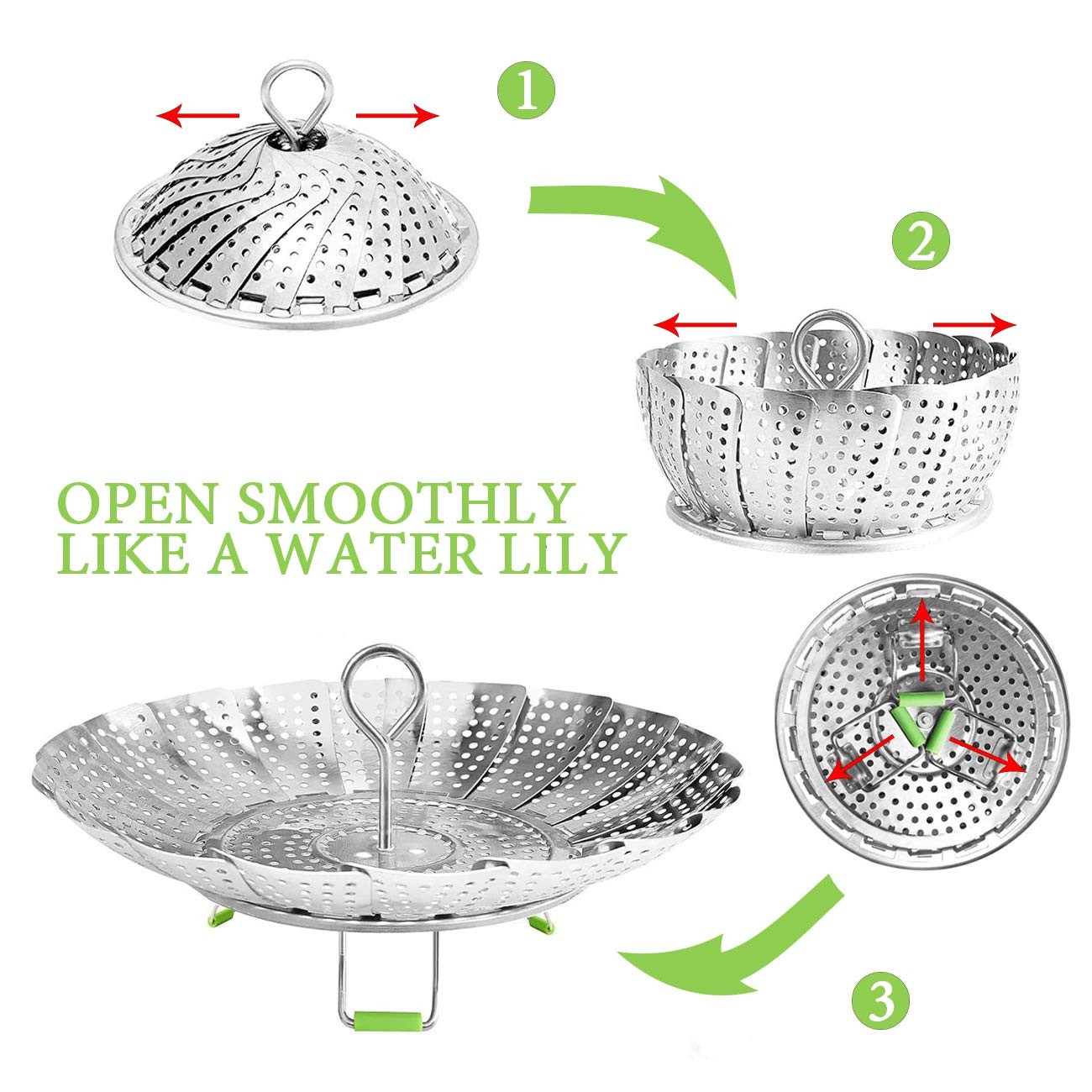 Stainless Steel Steamer Basket Adjustable Fits Pots Pans Pressure Cookers 5.19.