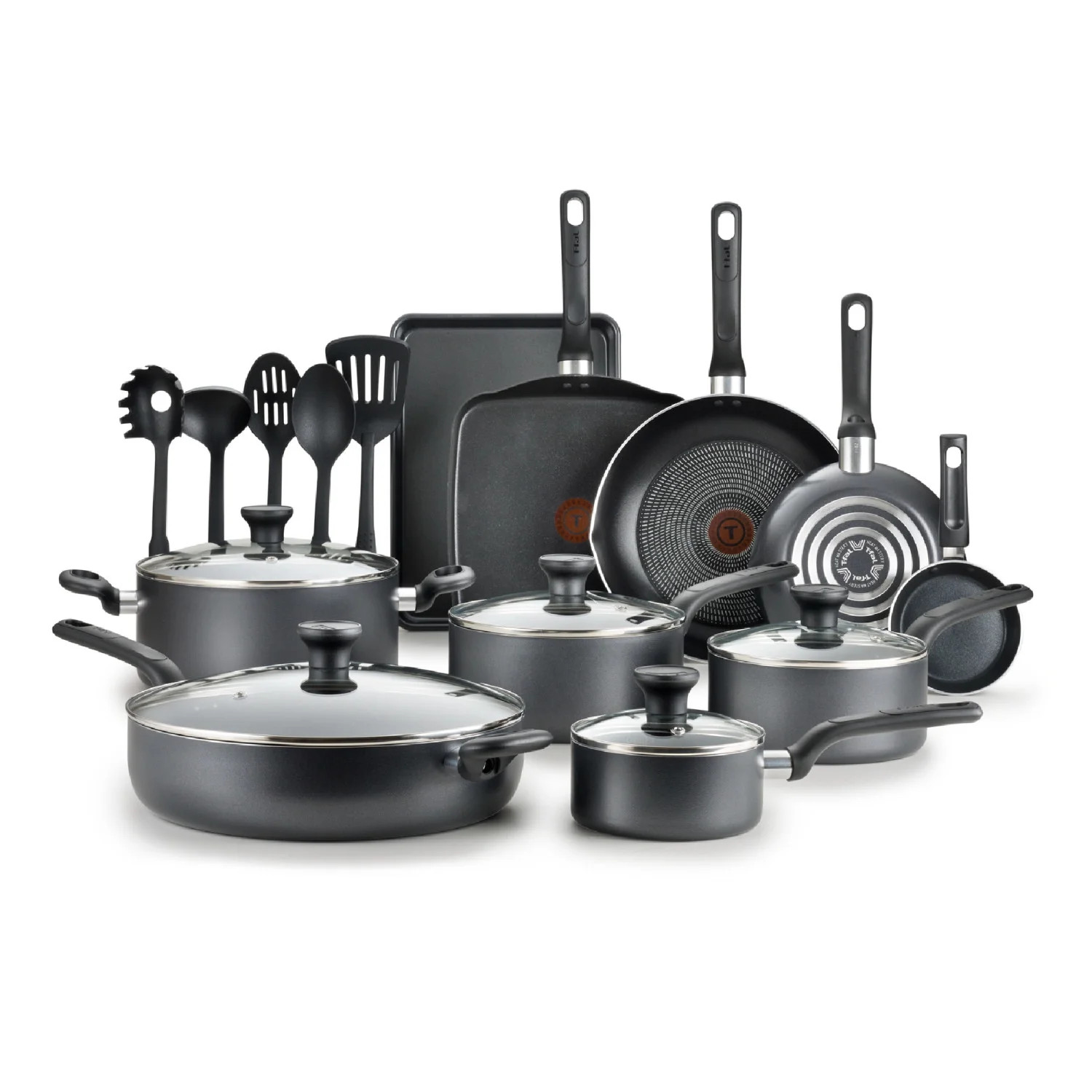 T-fal Ultimate Hard Anodized Nonstick 20 Piece Cookware Set, Grey