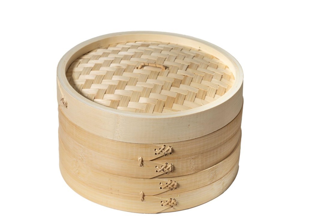 BAMBOO STEAMER 10″ NON STICK NEW OPEN BOX 10 INCH VEGGIE STEAMERW/ CARE INSTRUCT