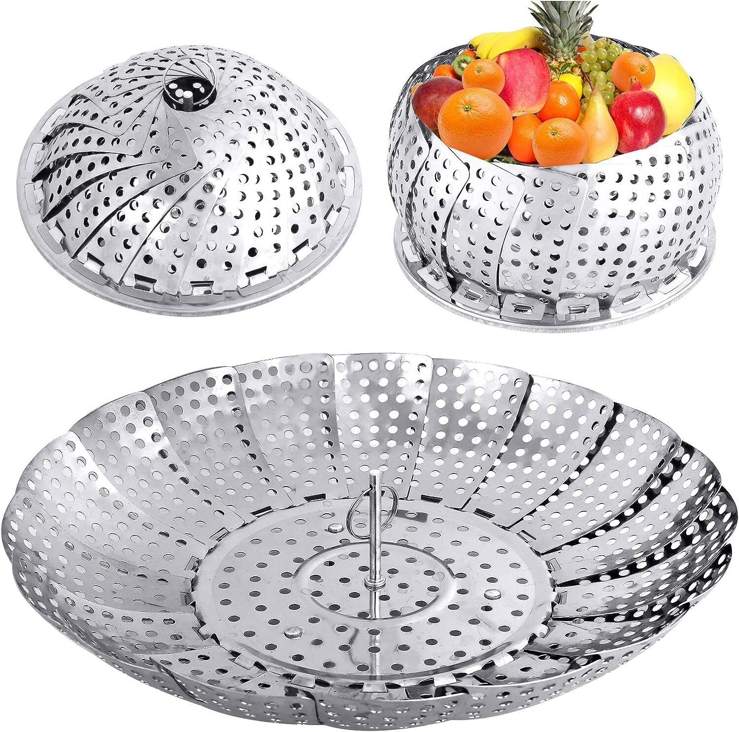 Veggie Vegetable Steamer Basket, Folding Steaming Basket, Metal Stainless Steel