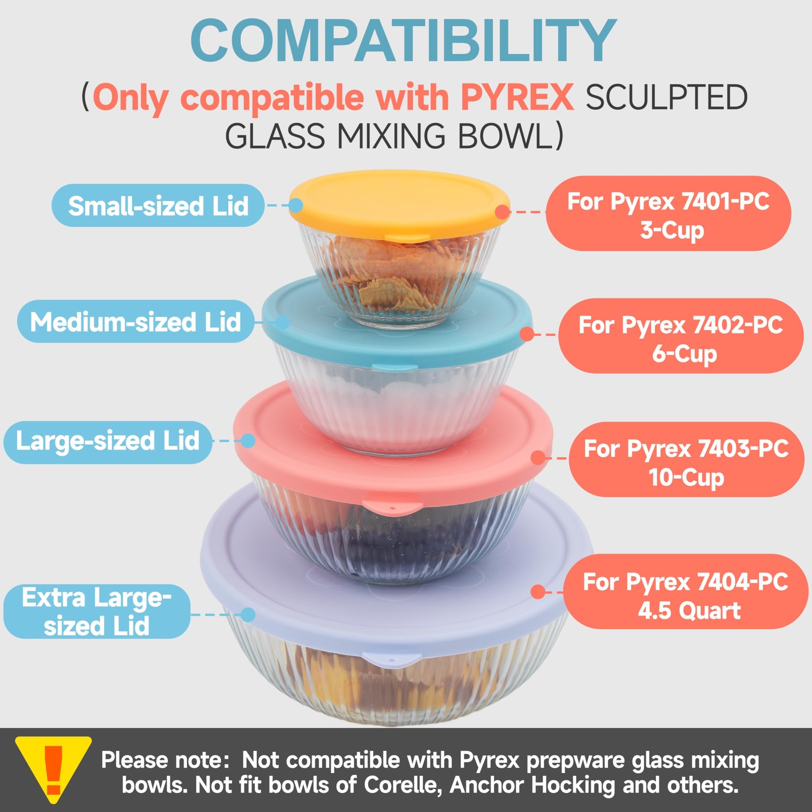 1 Pack Silicone Replacement Lids for Pyrex 7403-S 10-Cup Sculpted Glass Mixing B