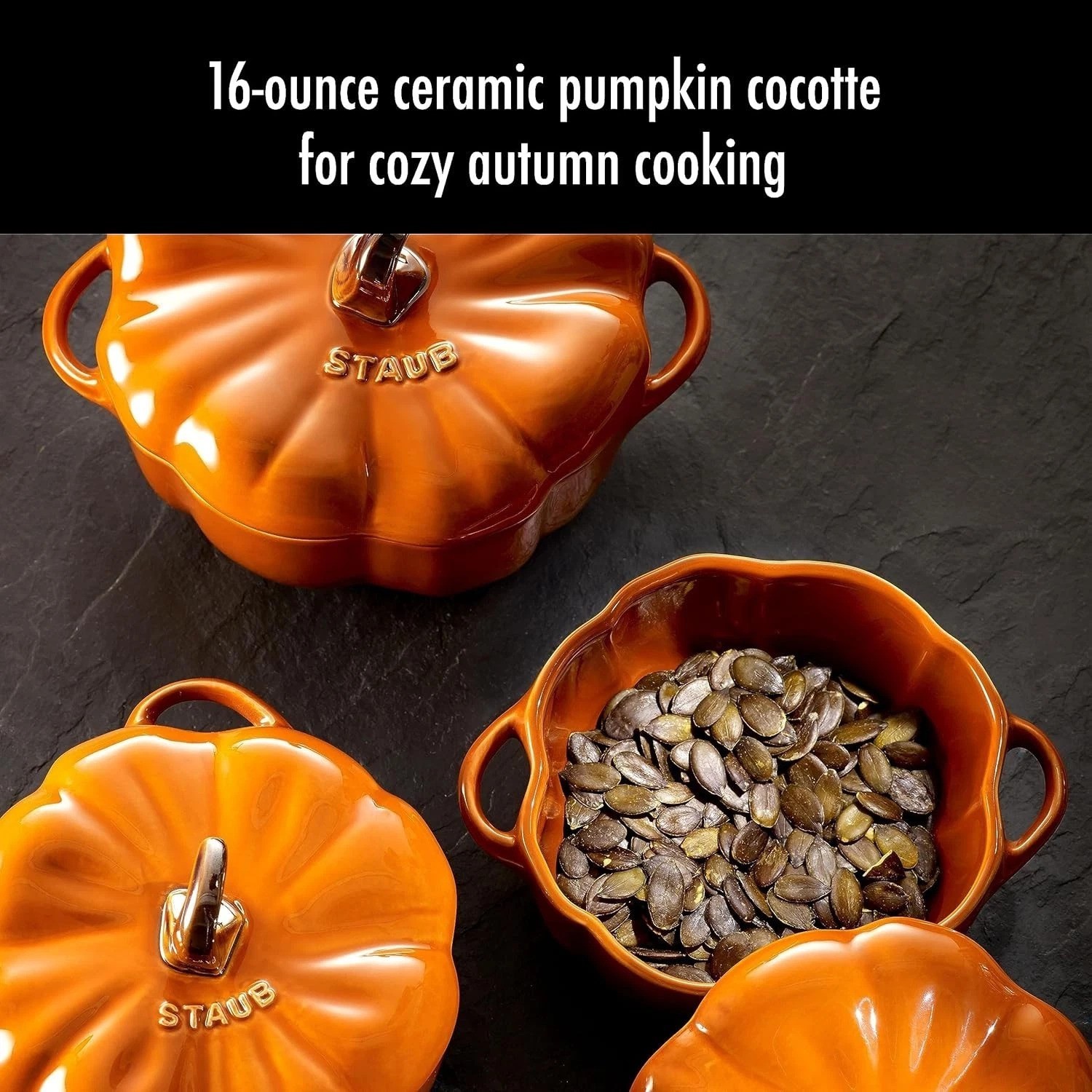 Ceramic 16-oz Petite Pumpkin Cocotte – Burnt Orange