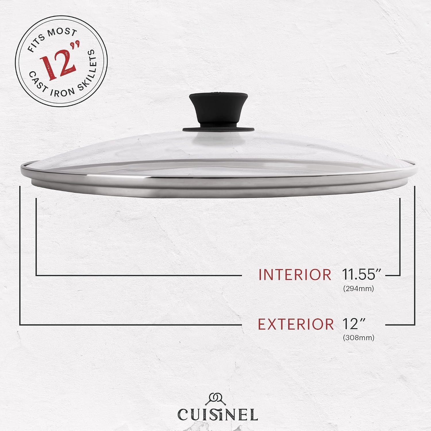 Oven Safe 12-Inch Cast Iron Skillet with Essential Glass Lid and Silicone Holder