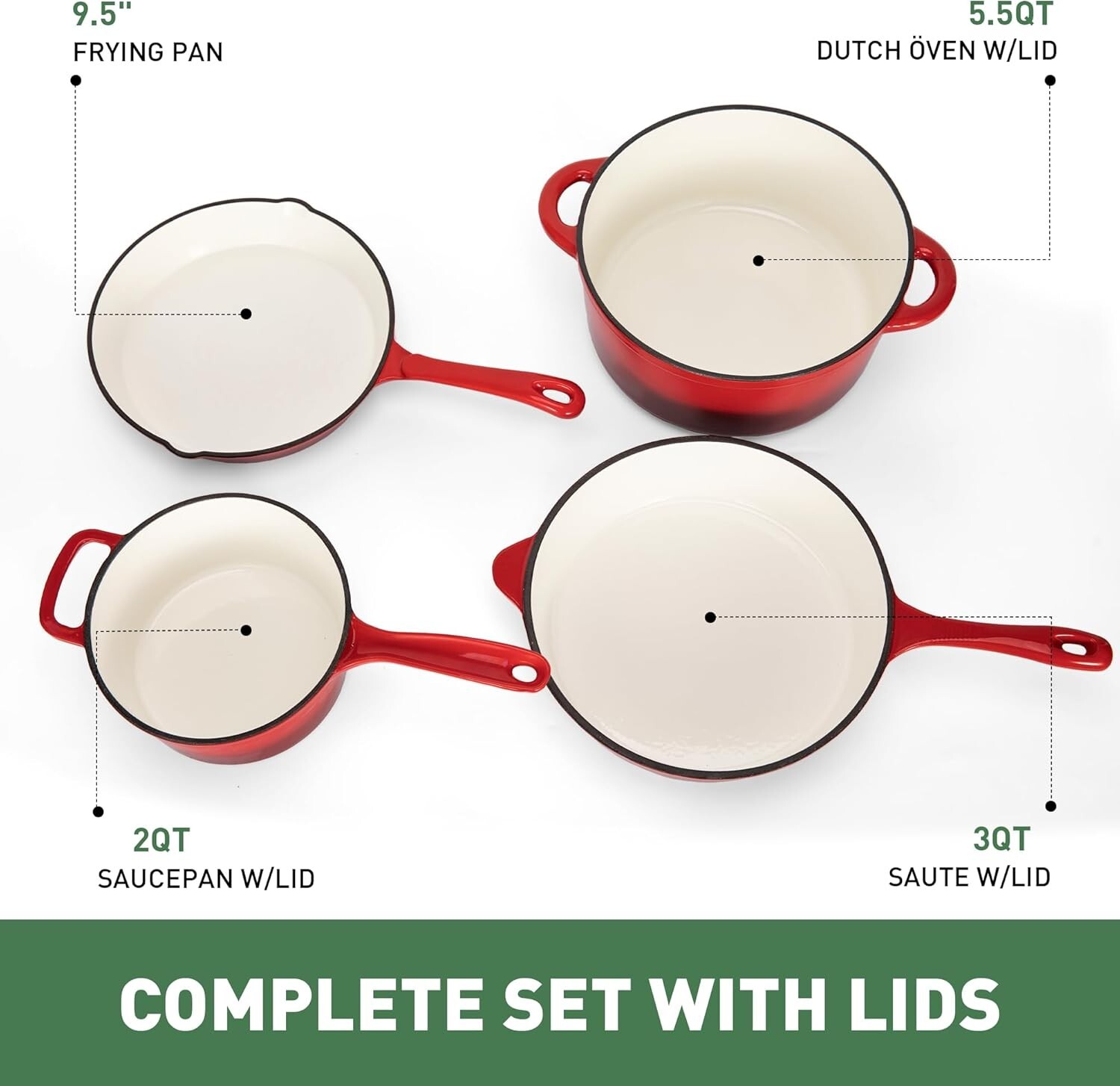Enameled Cast Iron Cookware Set – Set of Dutch Ovens,Ceramic Nonstick Coated