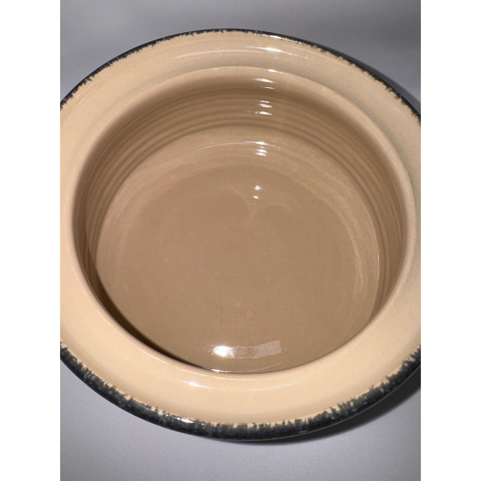 Vintage Ceramic Bean Pot with Lid Fruit Motif Grapes Pears Tan Stoneware Crock
