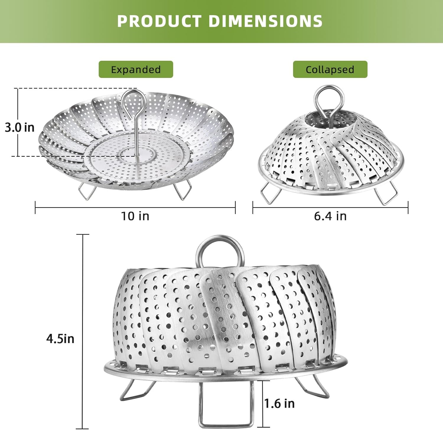 Steamer Basket Premium Stainless Steel Vegetable Steamer Basket (6.4″ to 10″)
