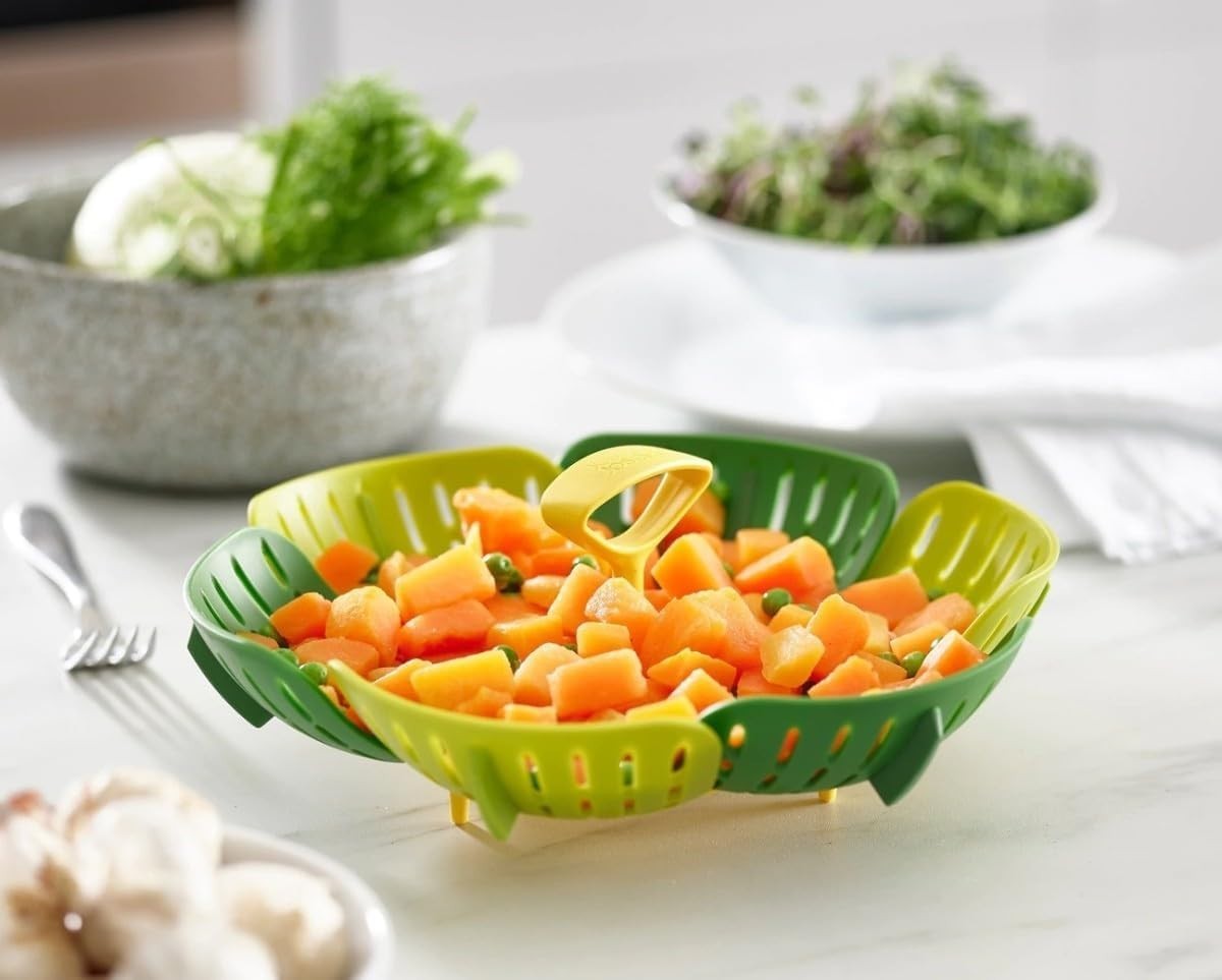 Bloom Folding Steamer Basket for Vegetables, Expandable for Various Pans, Com…