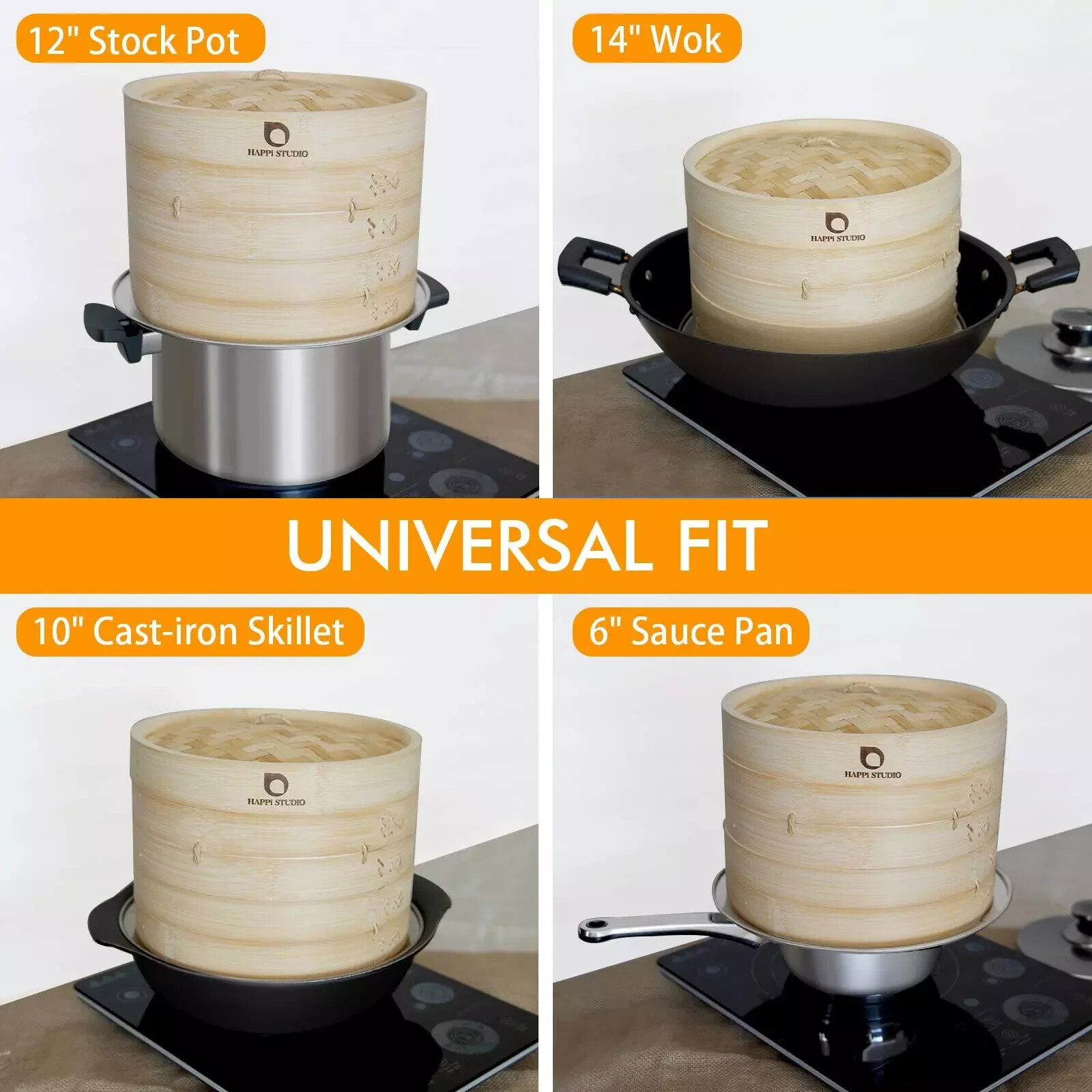 Steamer Ring Stainless Steel Adapter for 8 to 11inch Bamboo Steamer Happi Studio
