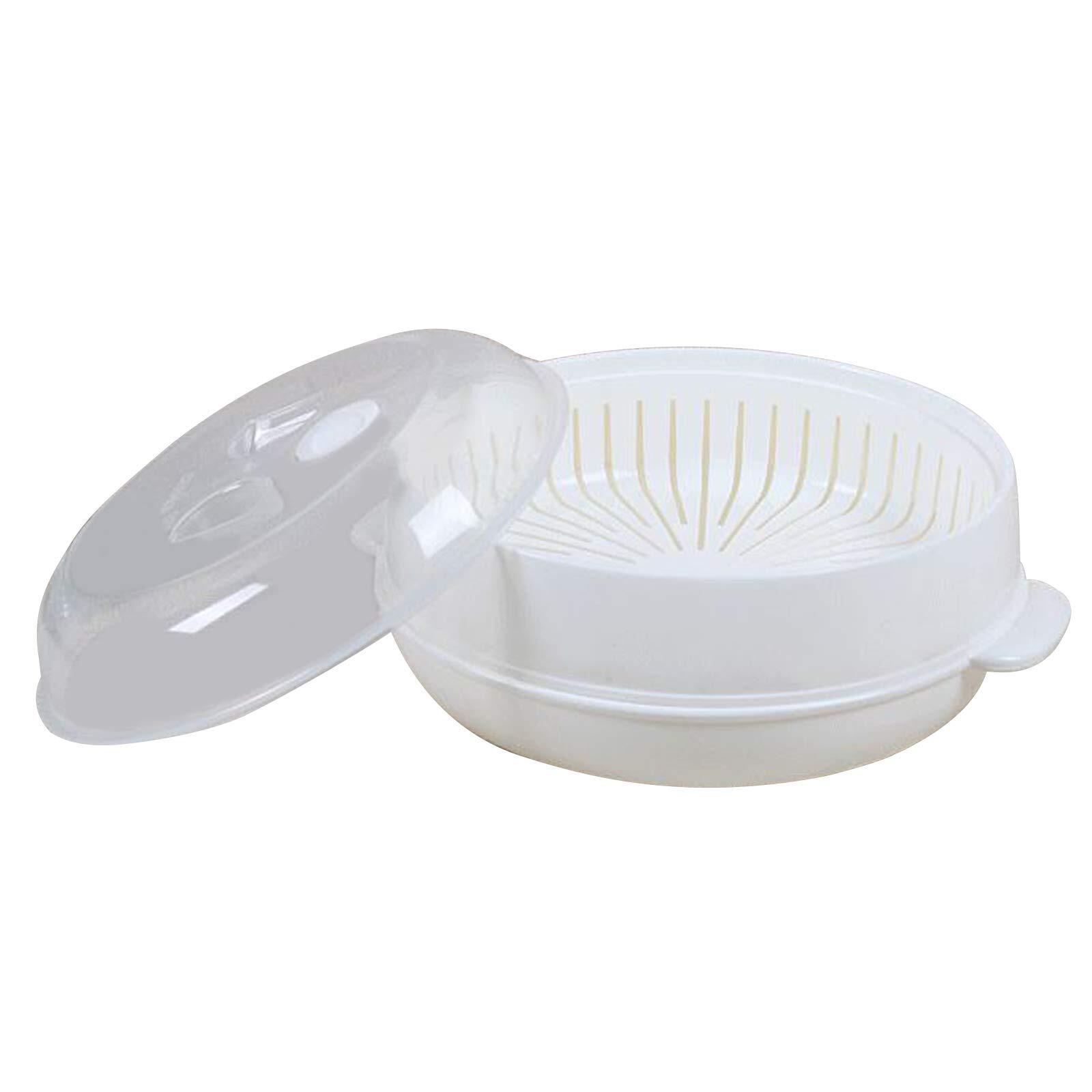 1-Tier Microwave Steamer Heating Steamer for Home Kitchen White Round