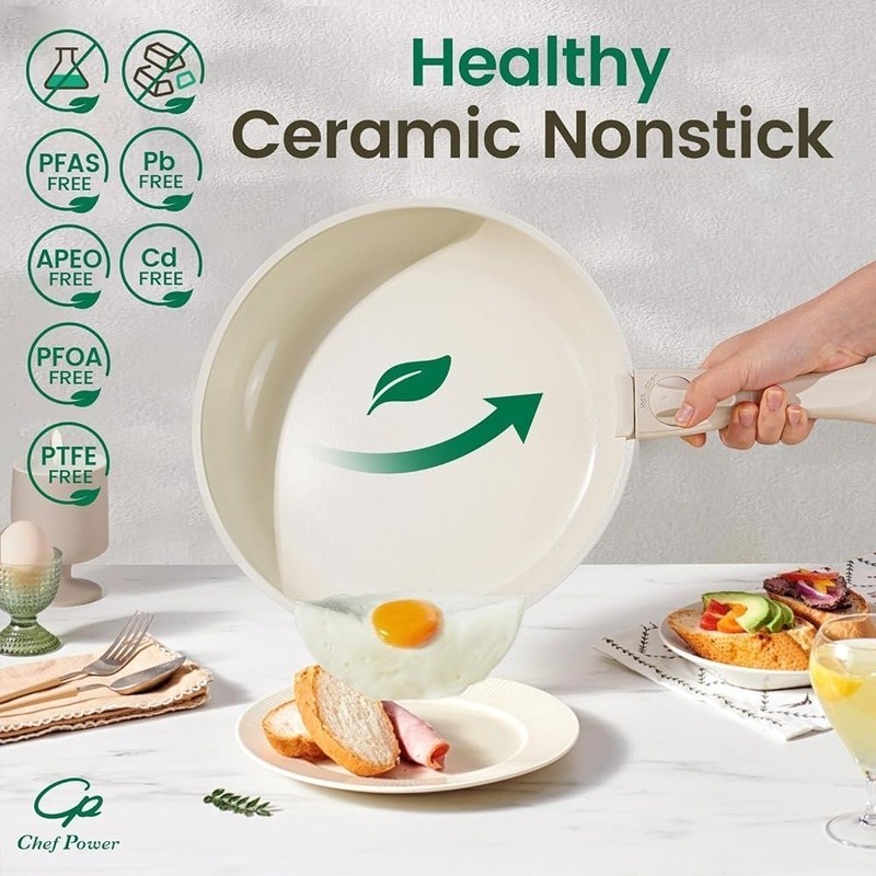 19 Pcs Nonstick Ceramic Cookware Set Storage Solution Oven Safe Easy Clean New