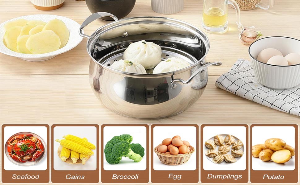 Round Steamer Rack 1pcs with Silicone Liners, Stainless Steel Food Steamer