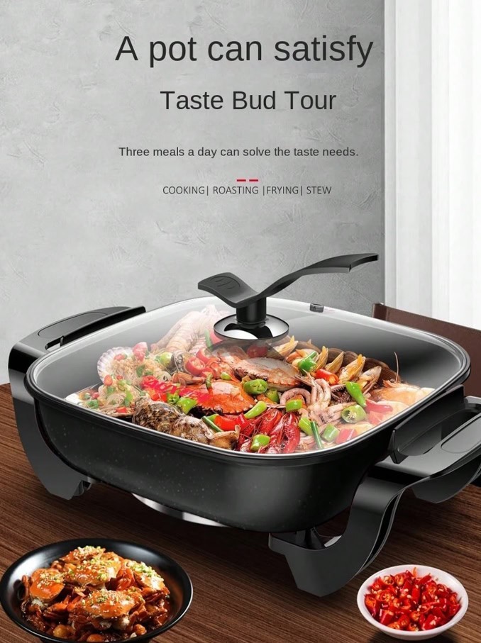 12×12 Electric Skillet 1500W Ceramic Nonstick Pan Glass Lid Adjustable Heat