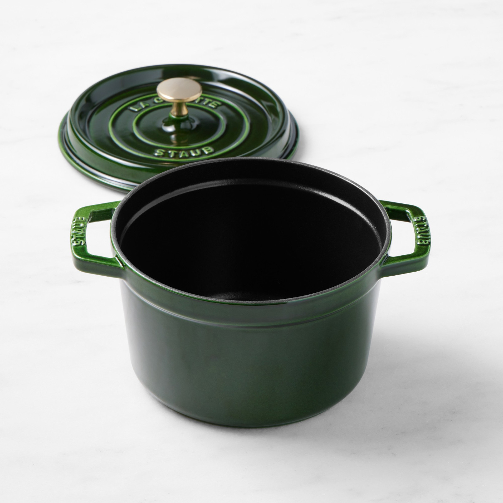 Staub Enameled Cast Iron 3 Qt Deep Oven Basil Brass Knob – NO IMPORT FEE