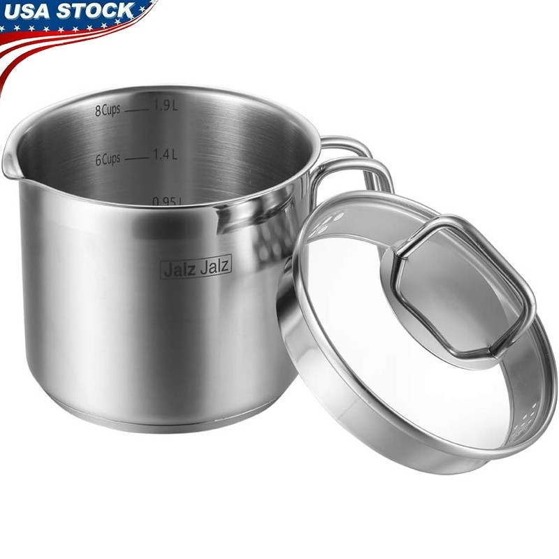 2 Quart Stainless Steel Saucepan W/ Glass Lid Strainer Cooking Pot Heavy Duty US