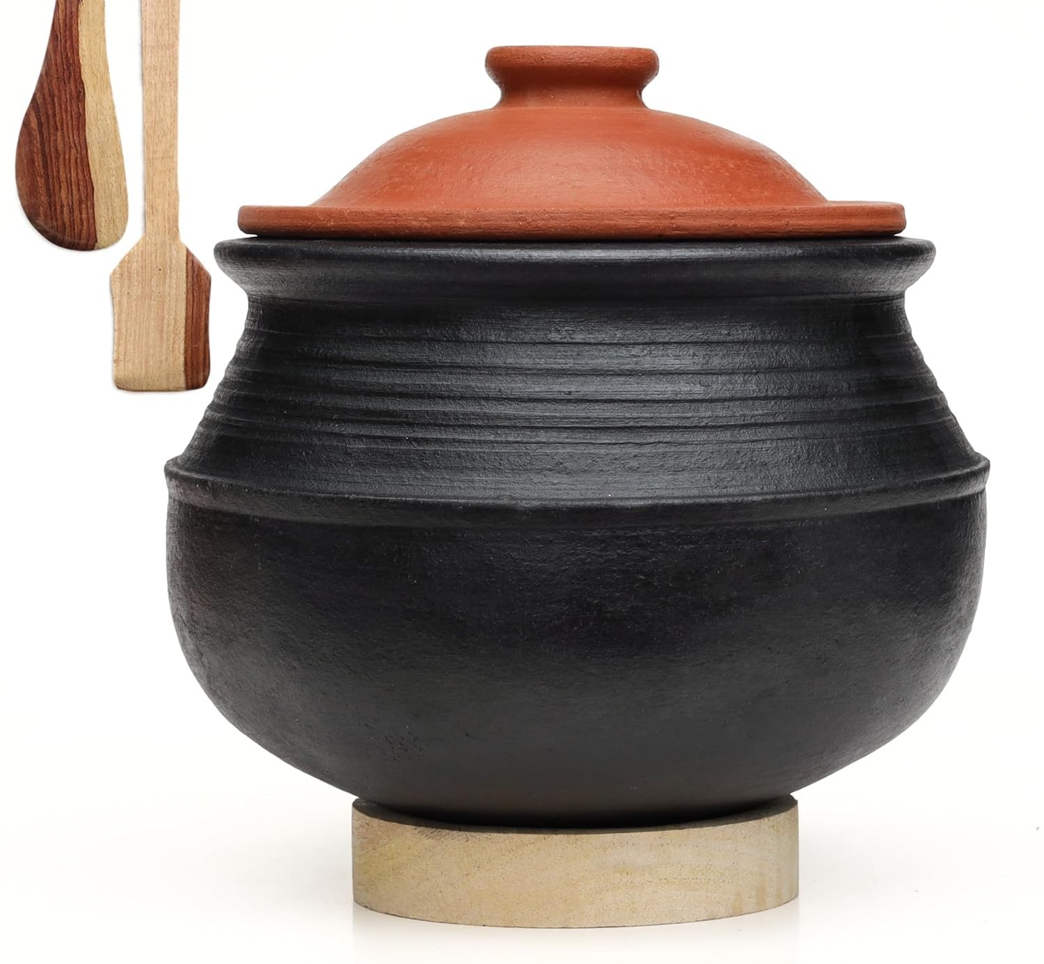Clay Earthenware Pot LPG and Microwave Safe Unglazed/3 L Black Indian Traditiona