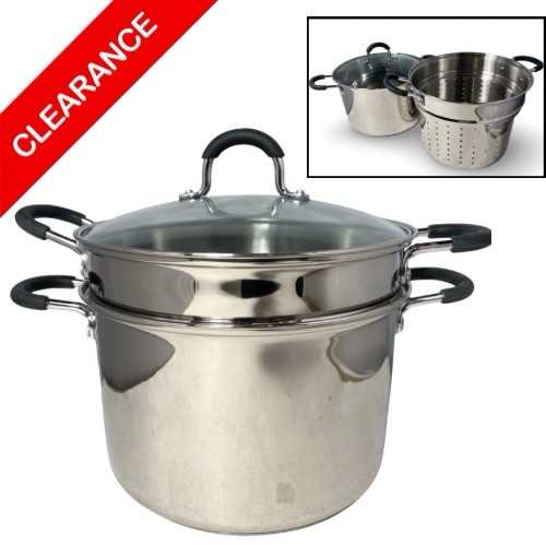 NEW 8Qt Stainless Steel Pasta Pot with Strainer Insert Steamer Glass Lid