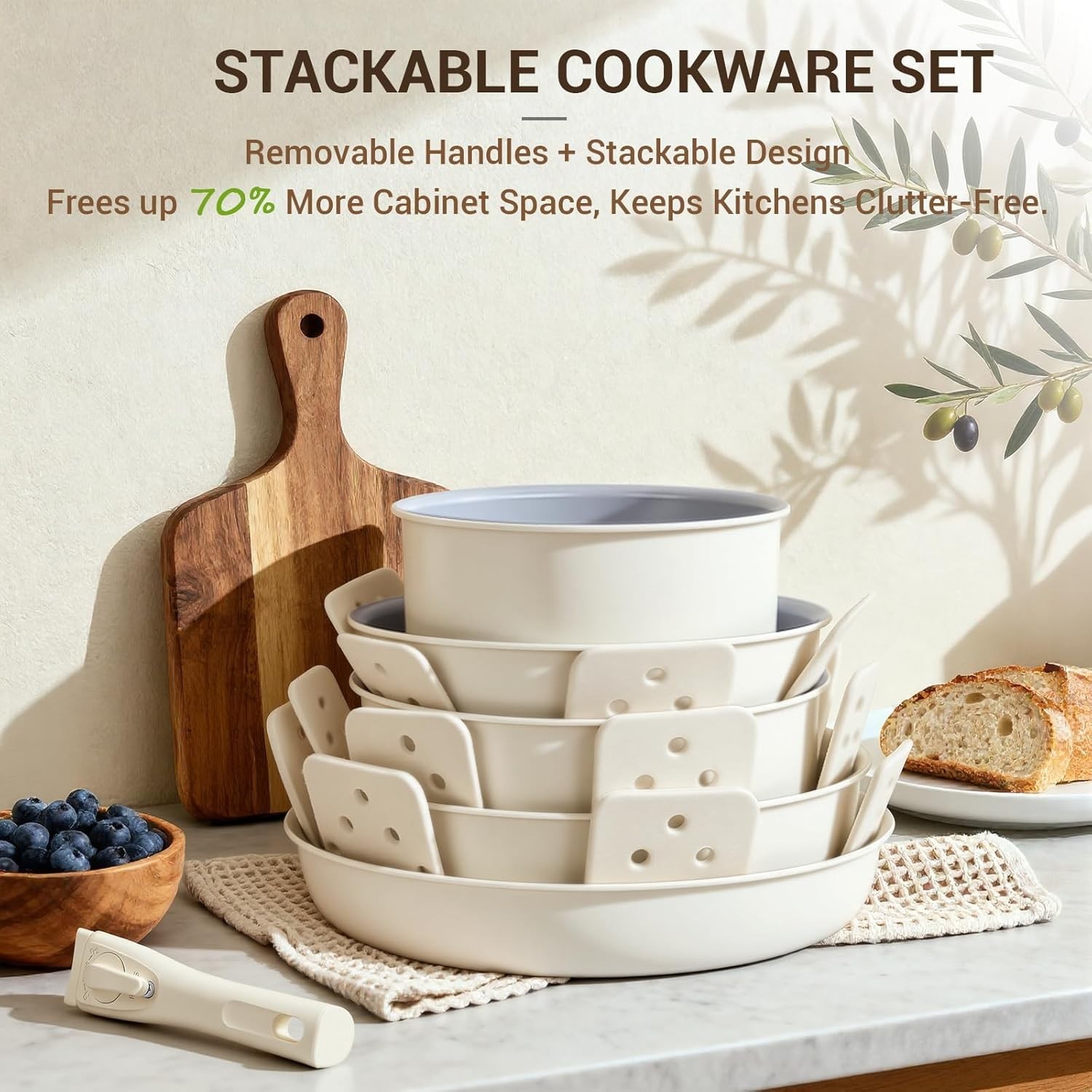 Ceramic Pots and Pans Set Non Stick, Non Toxic Cookware Set with Removable Ha…