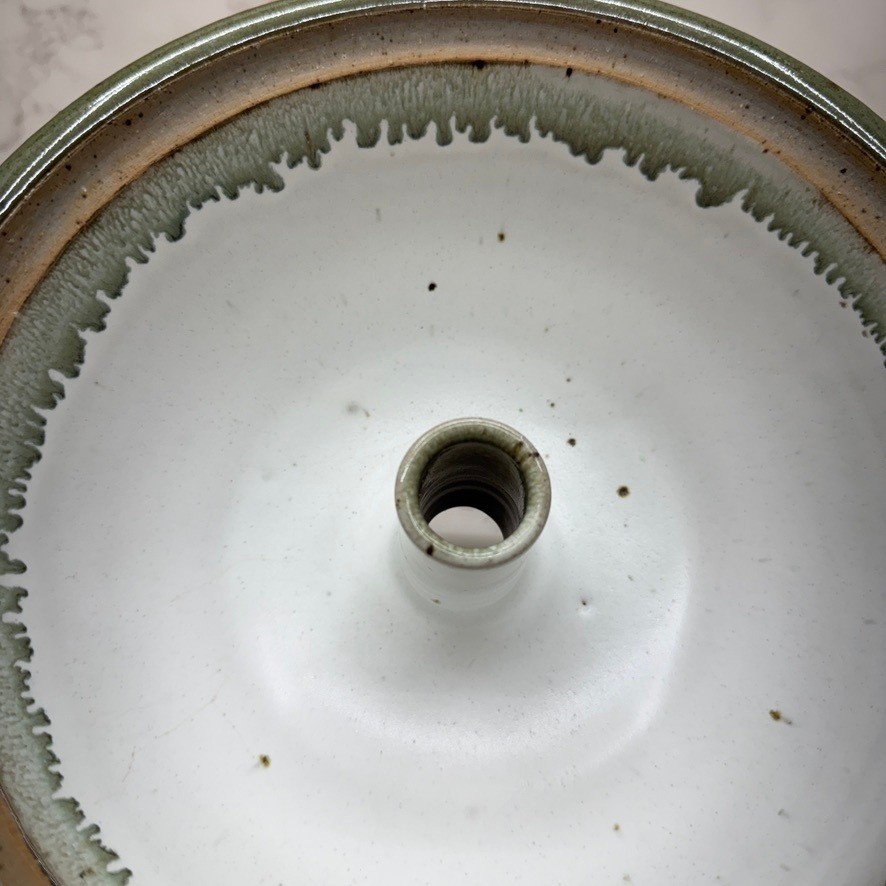 Vintage Green Ceramic Baking Dish Chimney Lid Roasting Even Cooking Signed Cozy