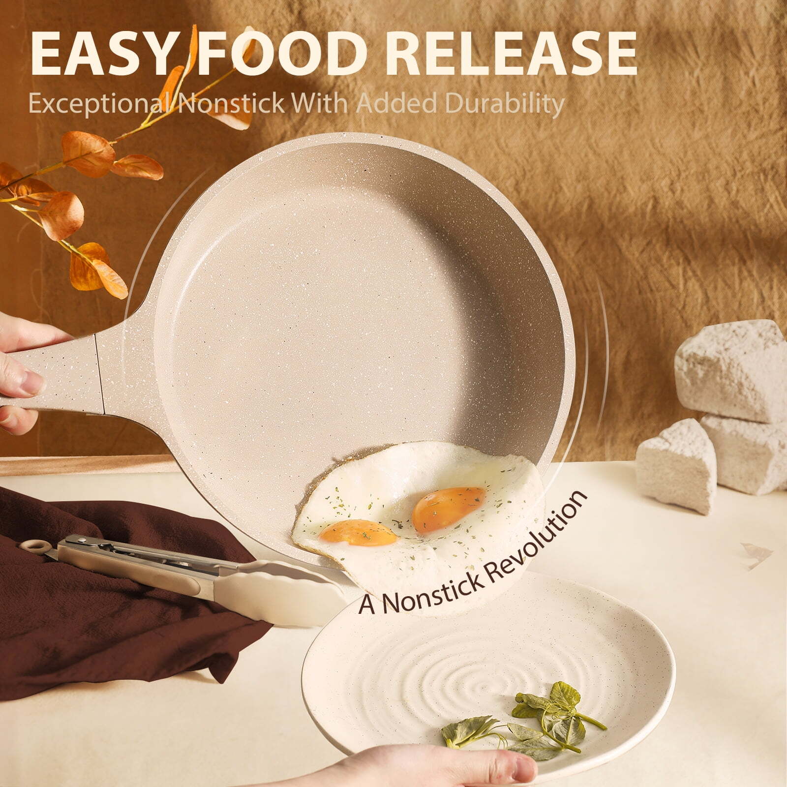 Carote 7-Piece Nonstick Cookware Complete Set, Induction Ready, Taupe Granite