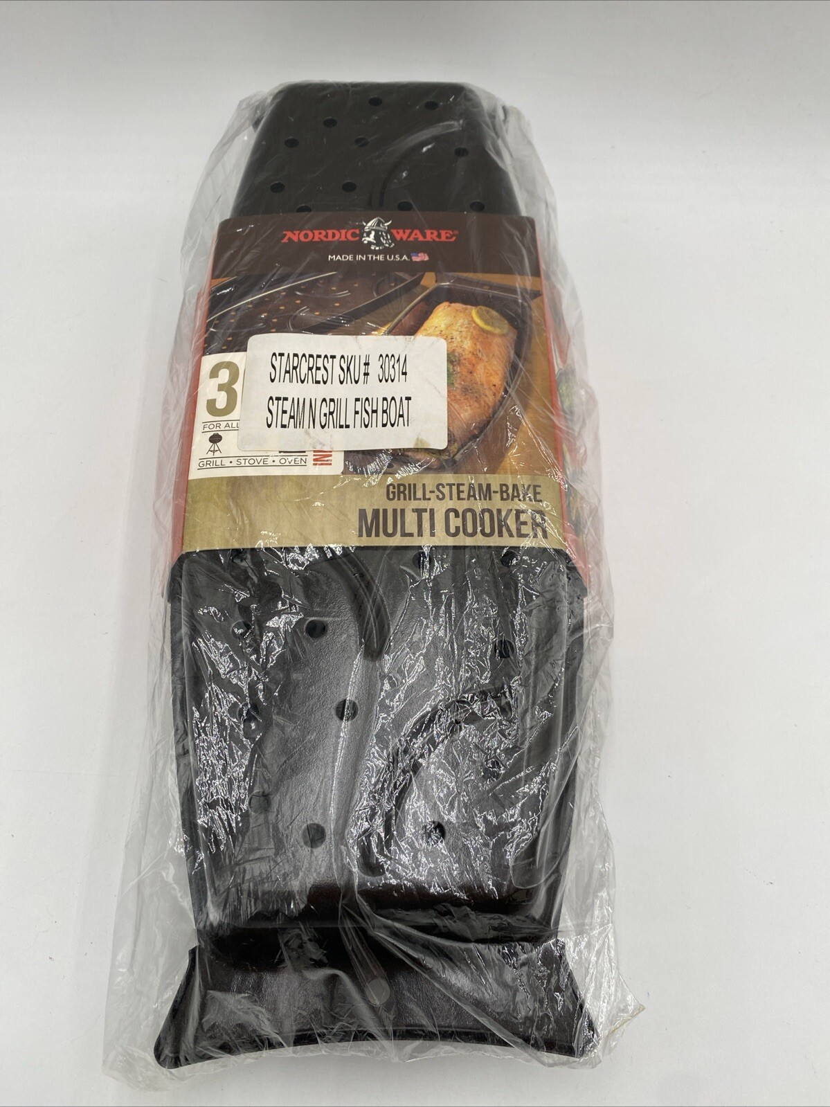 NordicWare BBQ Seafood Grill MultiCooker Steam Bake 2 Piece Fish Boat NIB