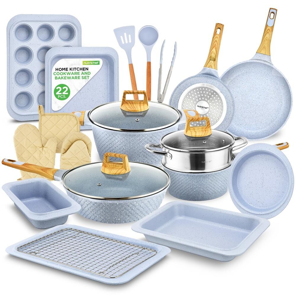 NutriChef 22 Pcs. Home Kitchen Cookware, Kitchen Tools, and Bakeware Set