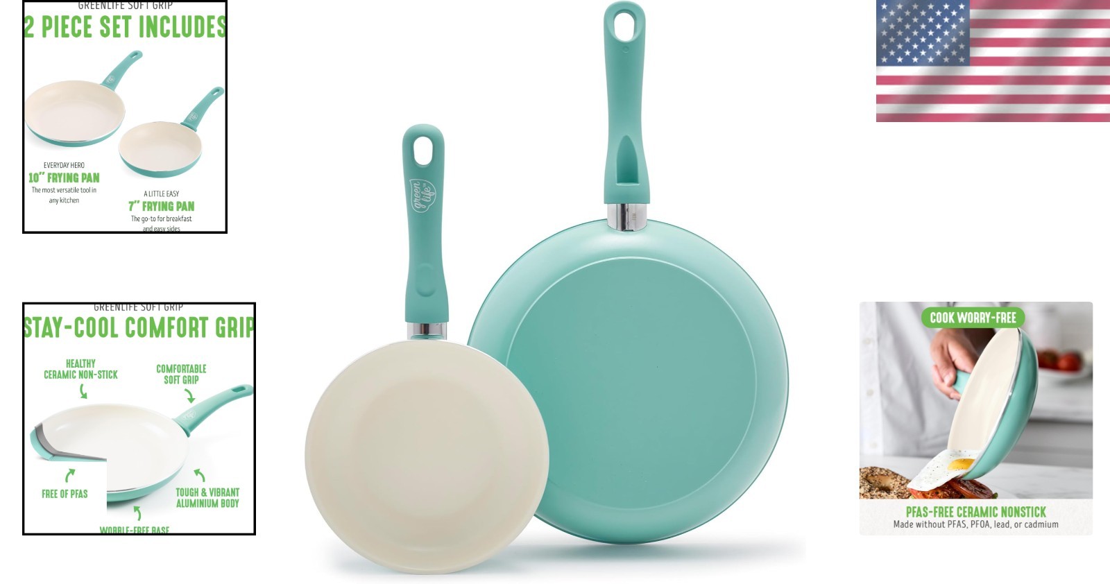 Professional Quality Non-Toxic Frying Pans Set – 7″ & 10″ with Stay-Cool Handles