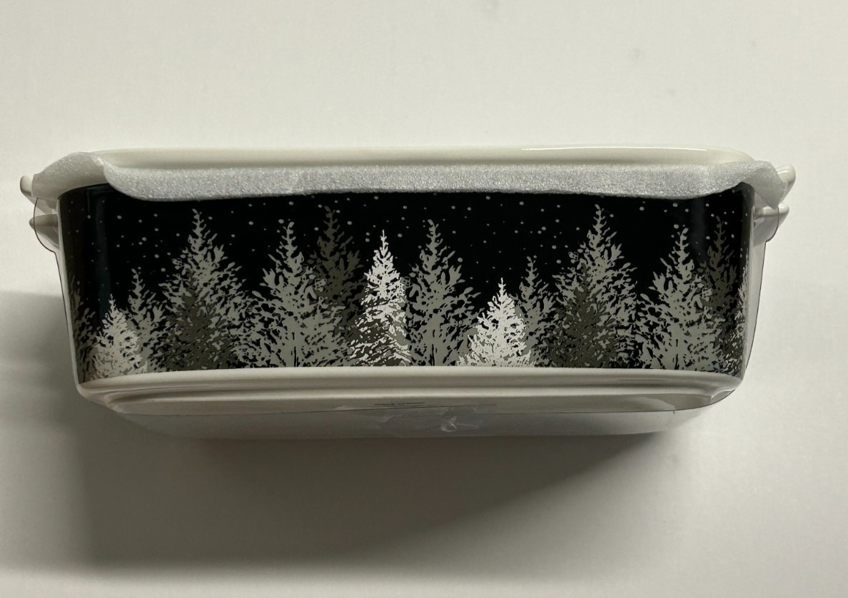 VHTF Grace Teaware Winter Black Grey Trees Rectangular Baker & Lid Casserole NEW