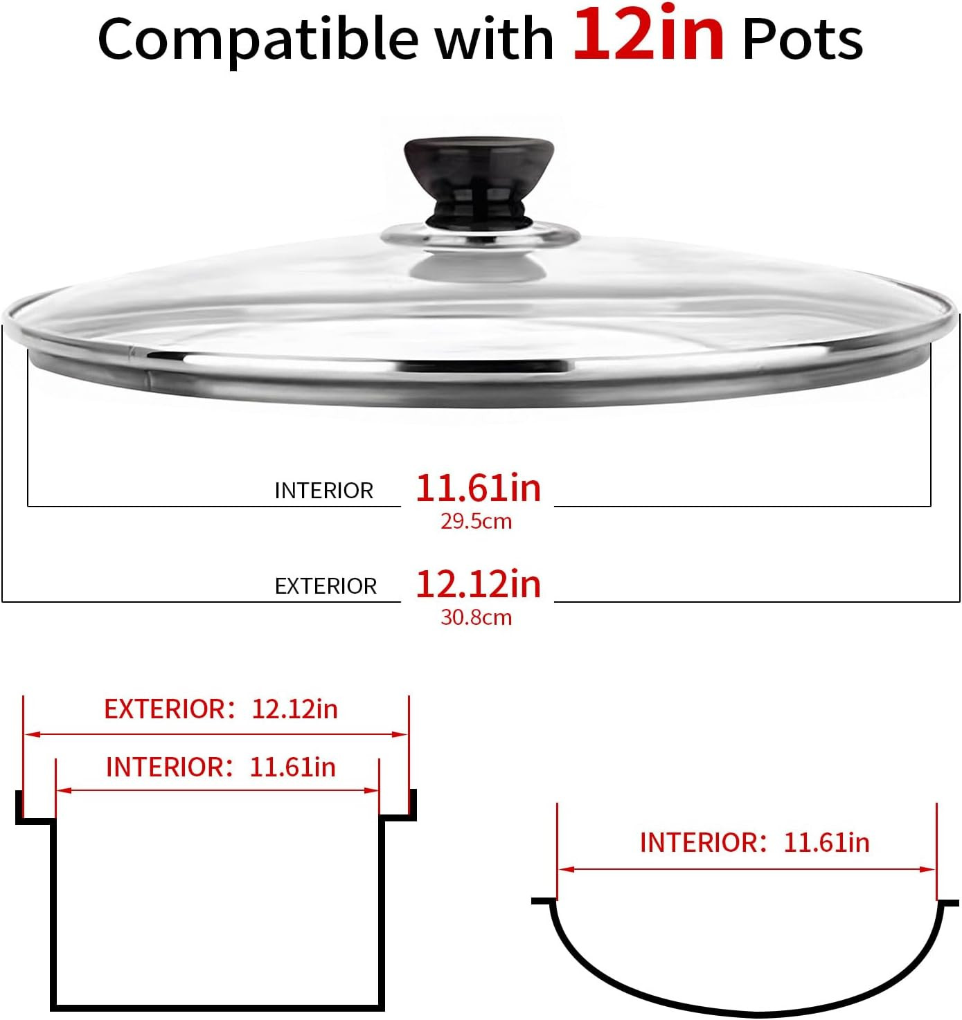12 Inch Pan Lid, 12 Inch Frying Pan Lids, Tempered Glass Cast Iron Lid for Skill