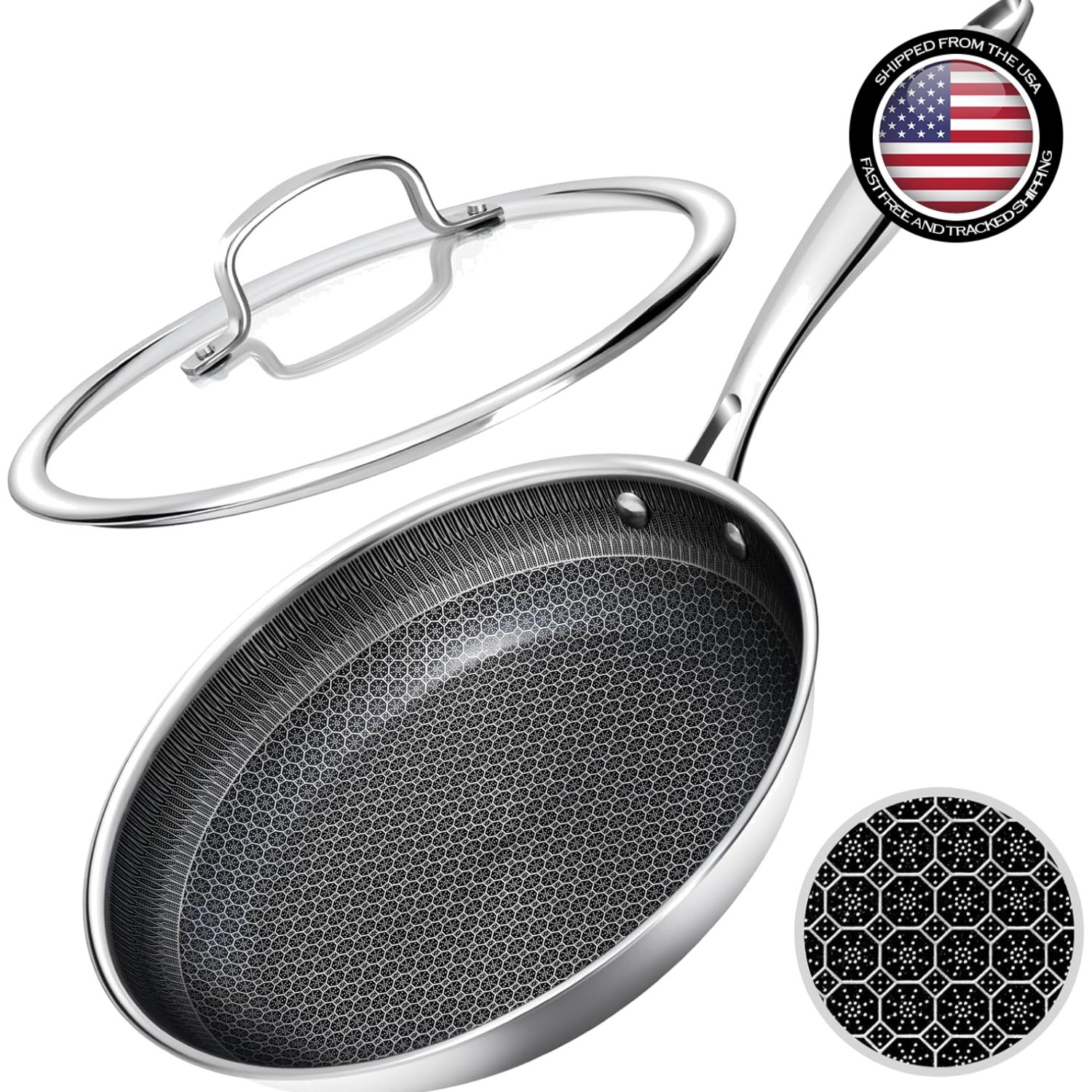 12-Inch Nonstick Frying Pan with Glass Lid – Honeycomb Surface & Dishwasher Safe