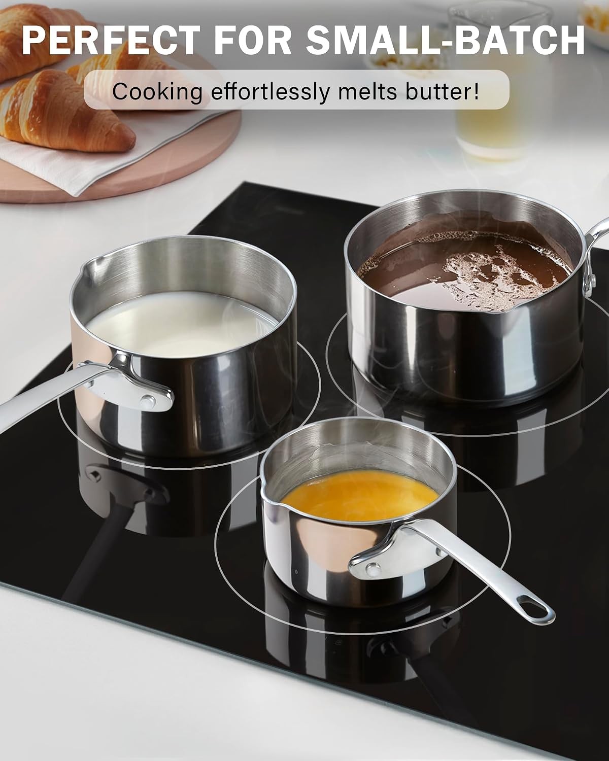 Multi-Ply Clad Butter Warmer Set, Small Stainless Steel Sauce Pan, Mini Butter
