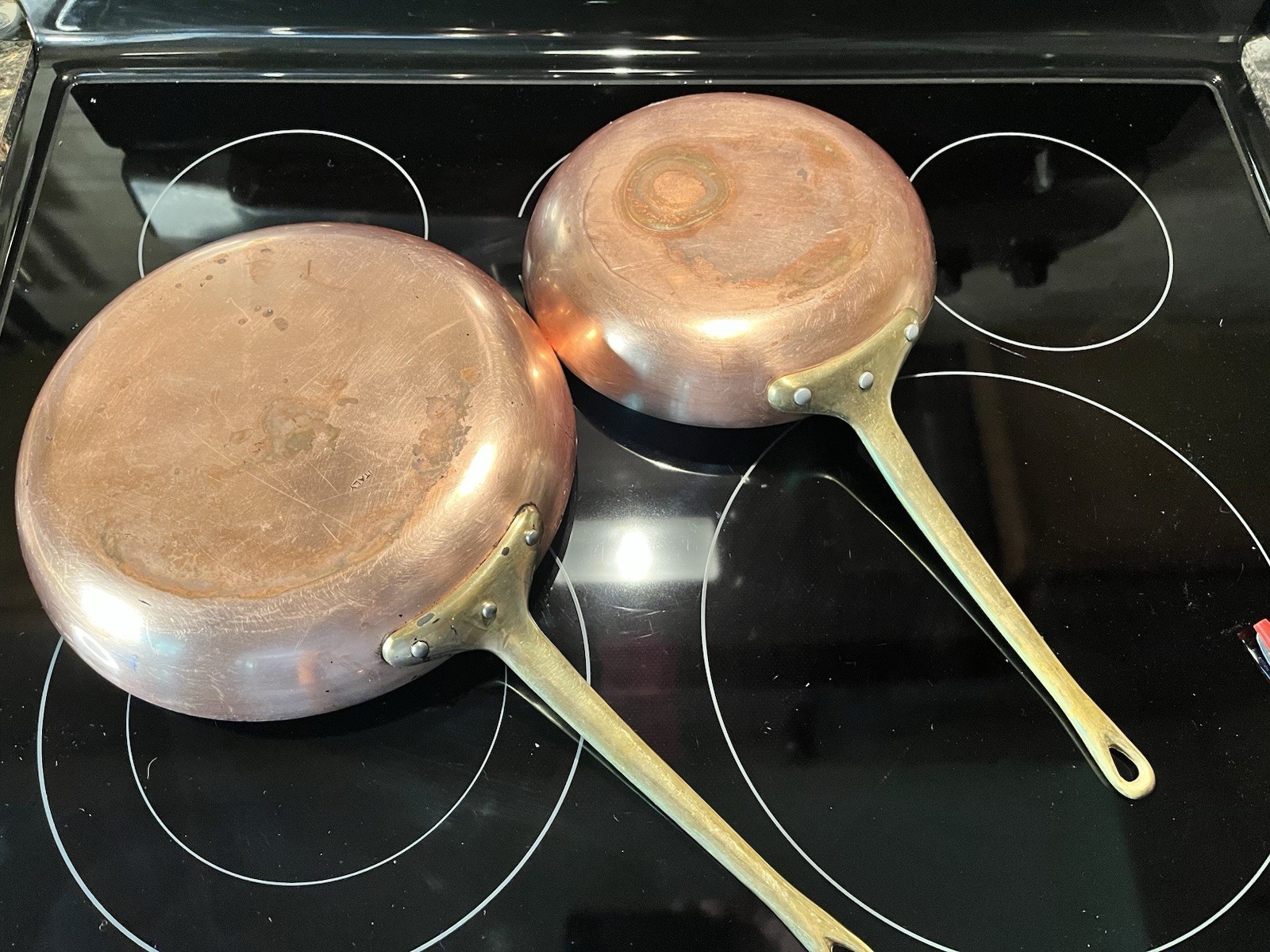 Set of 2 Italian Copper Fry Sauté Pans 10” & 9” Made In Italy