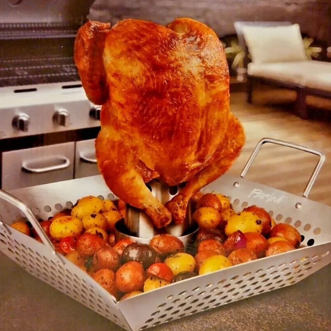 PARINI Grill Masters Collection Chicken Roaster & Vegetable Grill Basket