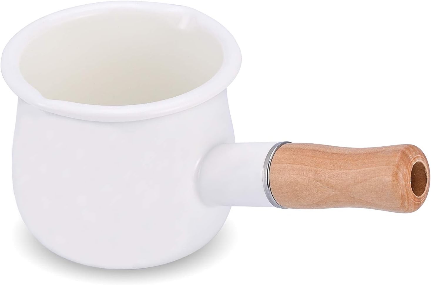 Saucepan Milk Pot Butter Warmer 4 Inch 17 Oz Enamel Small Sauce Pan with Wooden