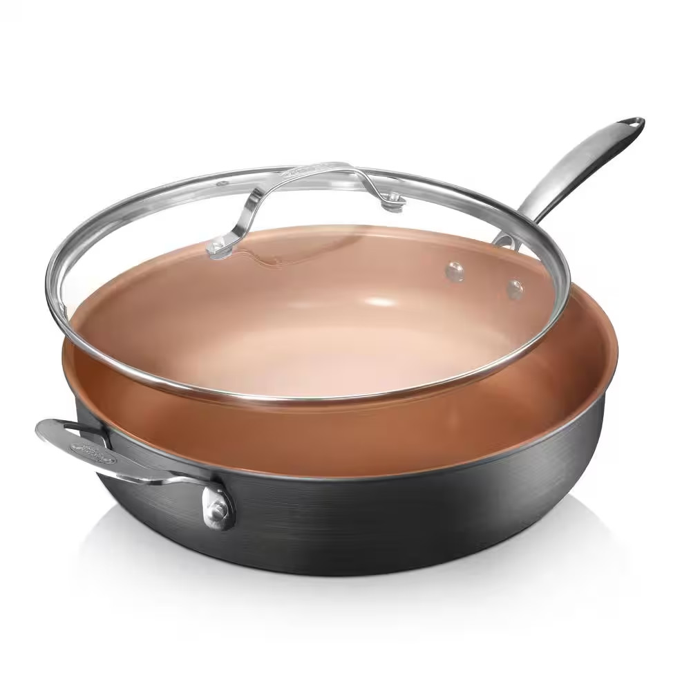 Professional 5.5 Qt. Aluminum Ti-Ceramic Non-Stick Deep Saute Pan with Glass Lid