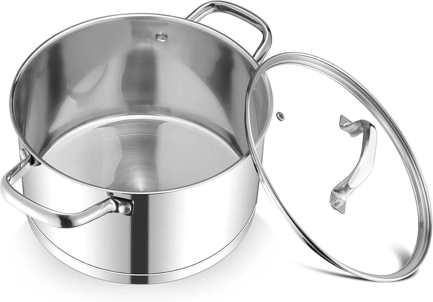 6QT Stainless Steel Stock Pot with Glass Lid Tri Ply Base Heavy Duty Dishwasher