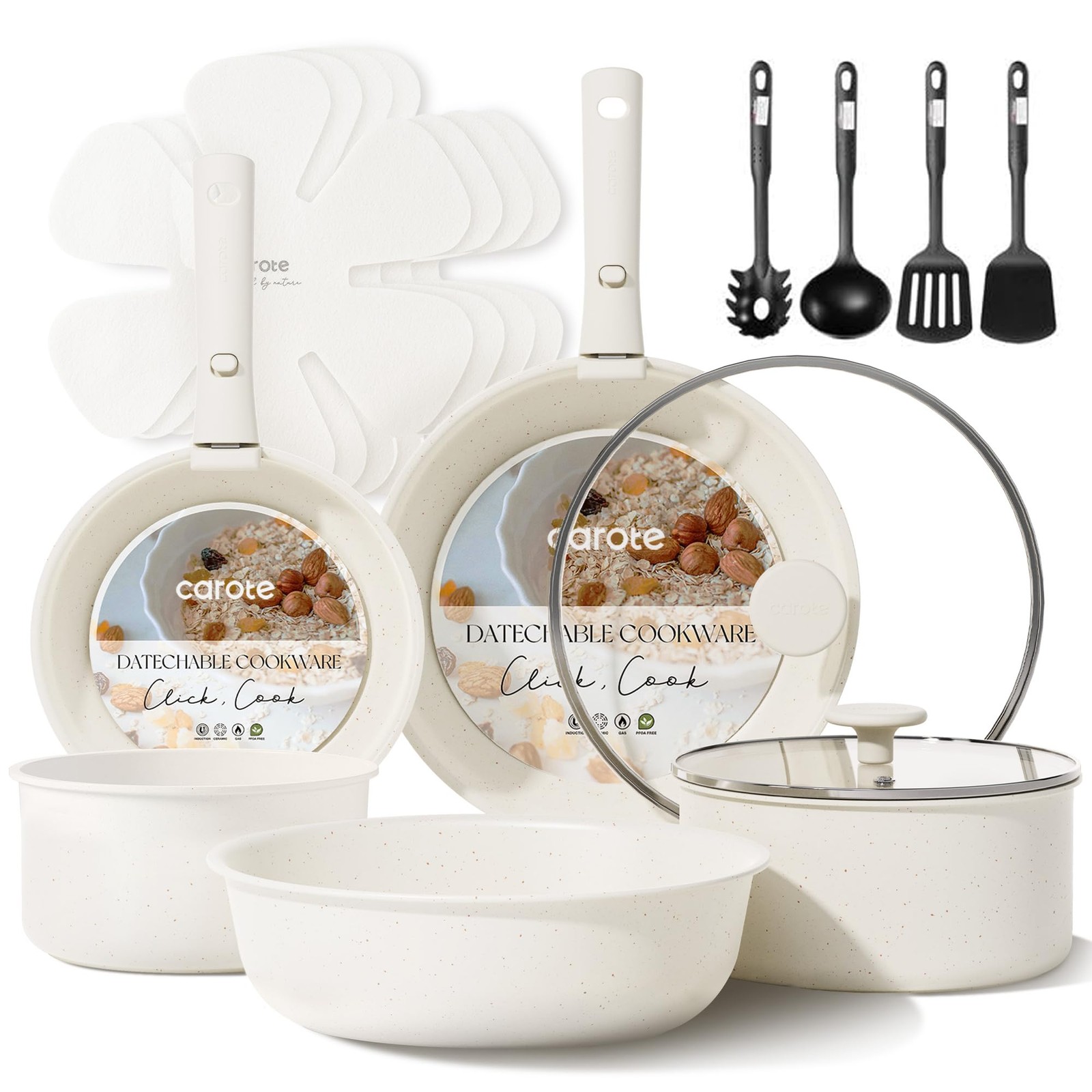 CAROTE 17pcs Pots and Pans Set Nonstick Detachable Handle Induction RV Cookware