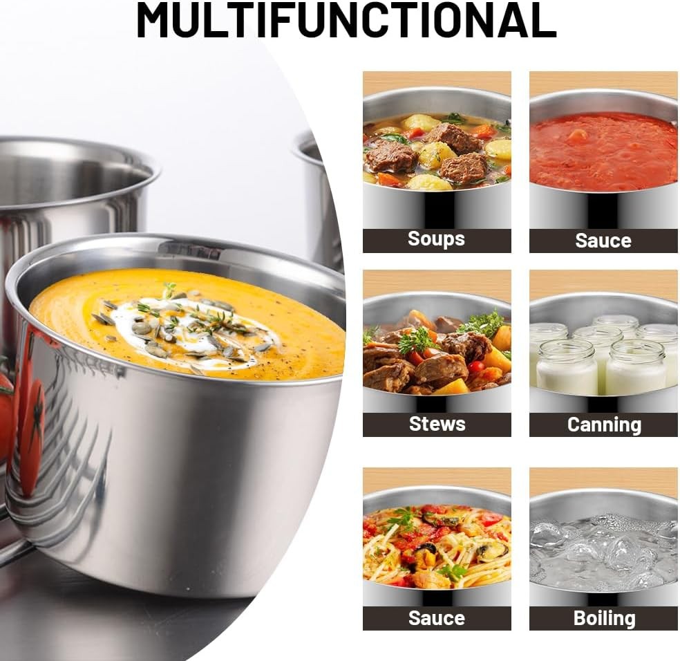 Stock Pot with Lid, Stainless Steel Heavy Duty Induction Cooking Pot