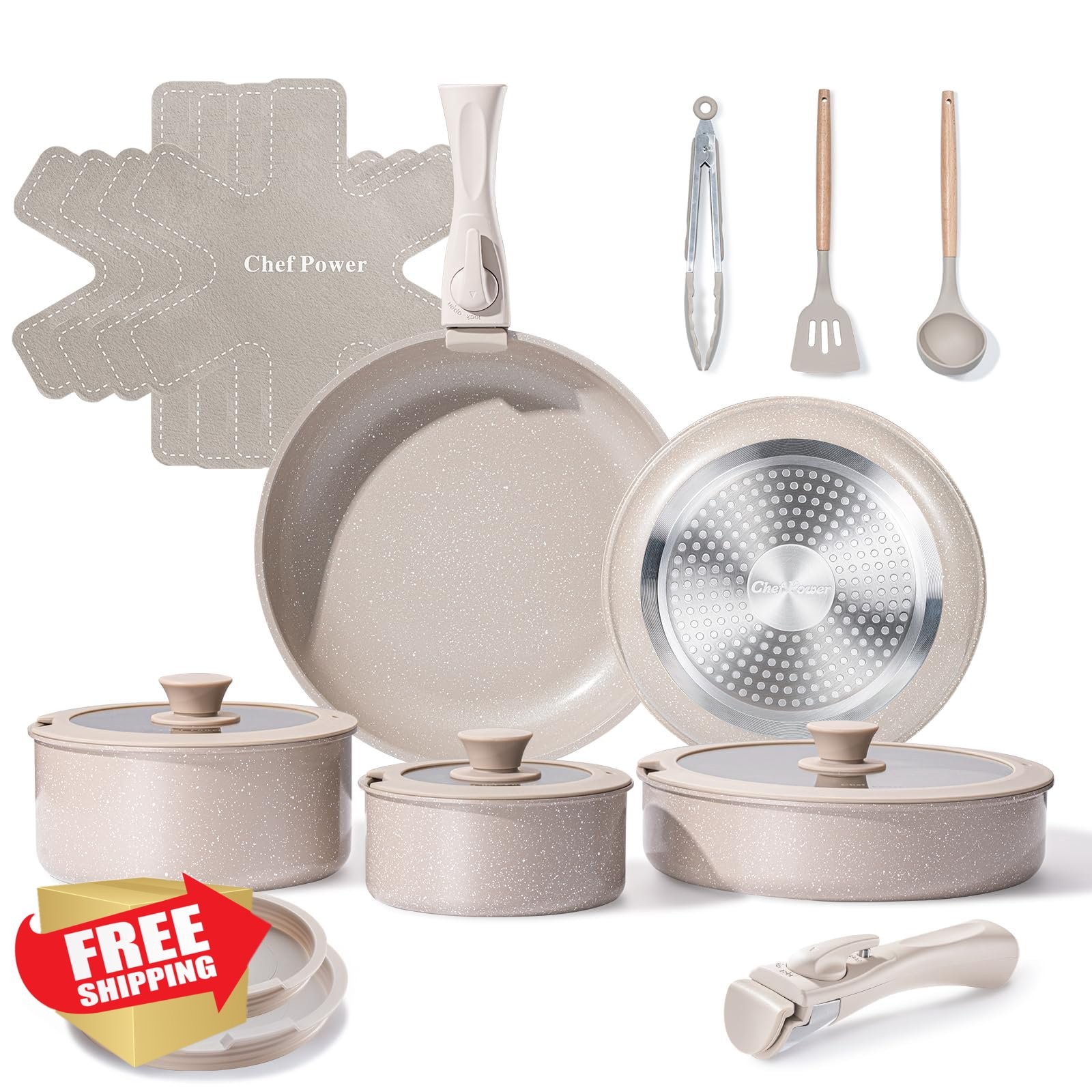 Chef Power 19pc Cookware Set Mocca Taupe