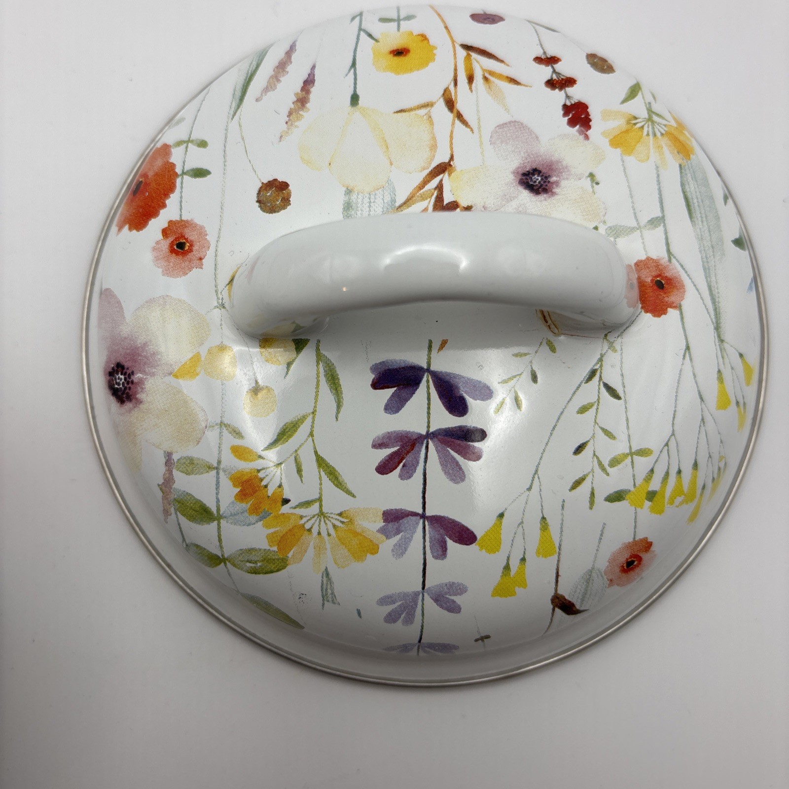 Crofton Mini Enameled Steel Pot Floral with Lid Double Handles New