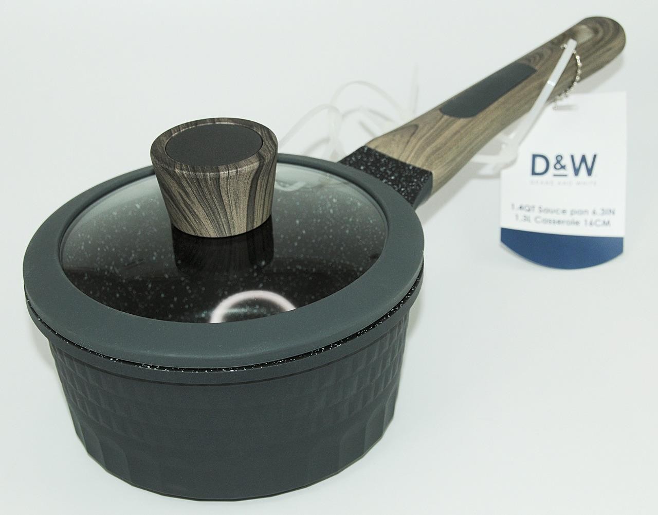 Deane & White / D&W – 1.4 QT Sauce Pan w/ Lid Gray Wood Tone Handle *BRAND NEW!!