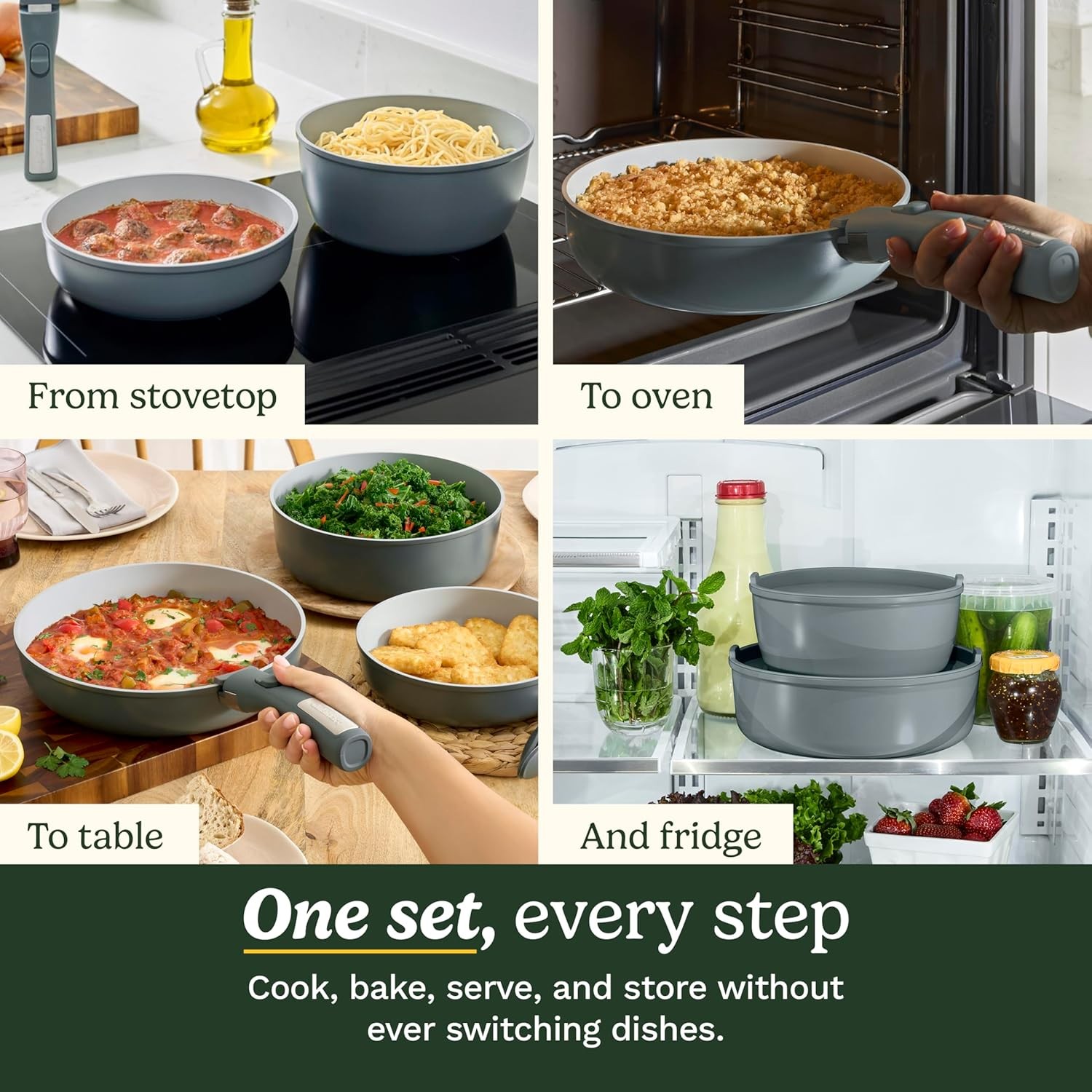 13-Pc, ClickSmart Nonstick Detachable Handle Ceramic Cookware, Pots and Pans