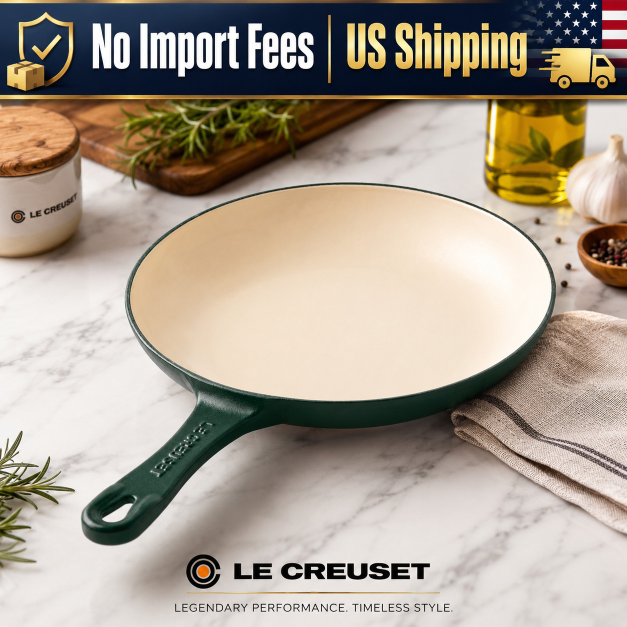 Le Creuset 9.75″ Enameled Cast Iron Shallow Fry Pan Forêt Made in France