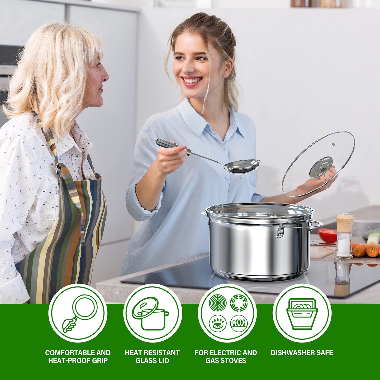 Yssoa 18-Piece Stainless Steel Kitchen Cookware Set Including Saucepan