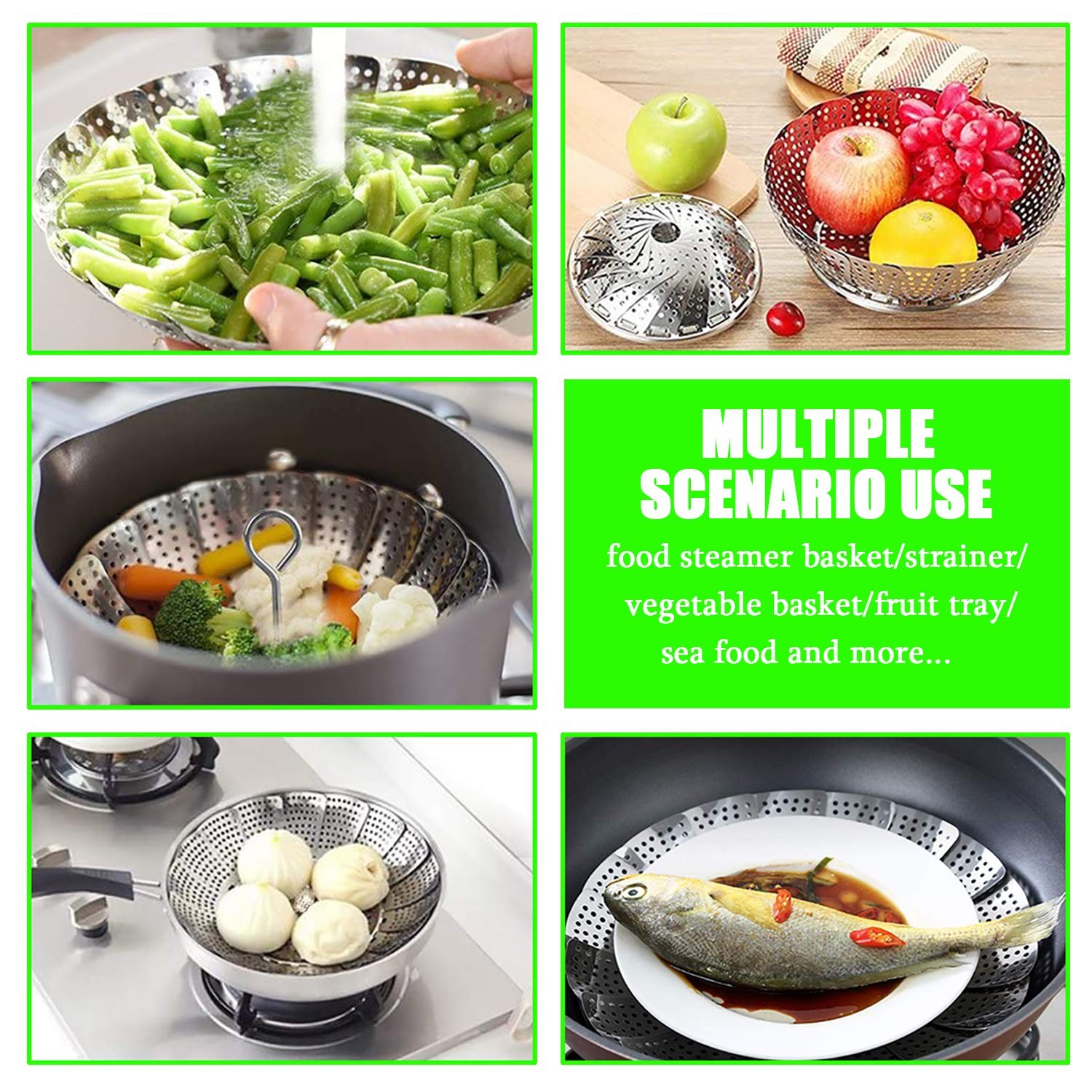 Stainless Steel Steamer Basket Adjustable Fits Pots Pans Pressure Cookers 5.19.
