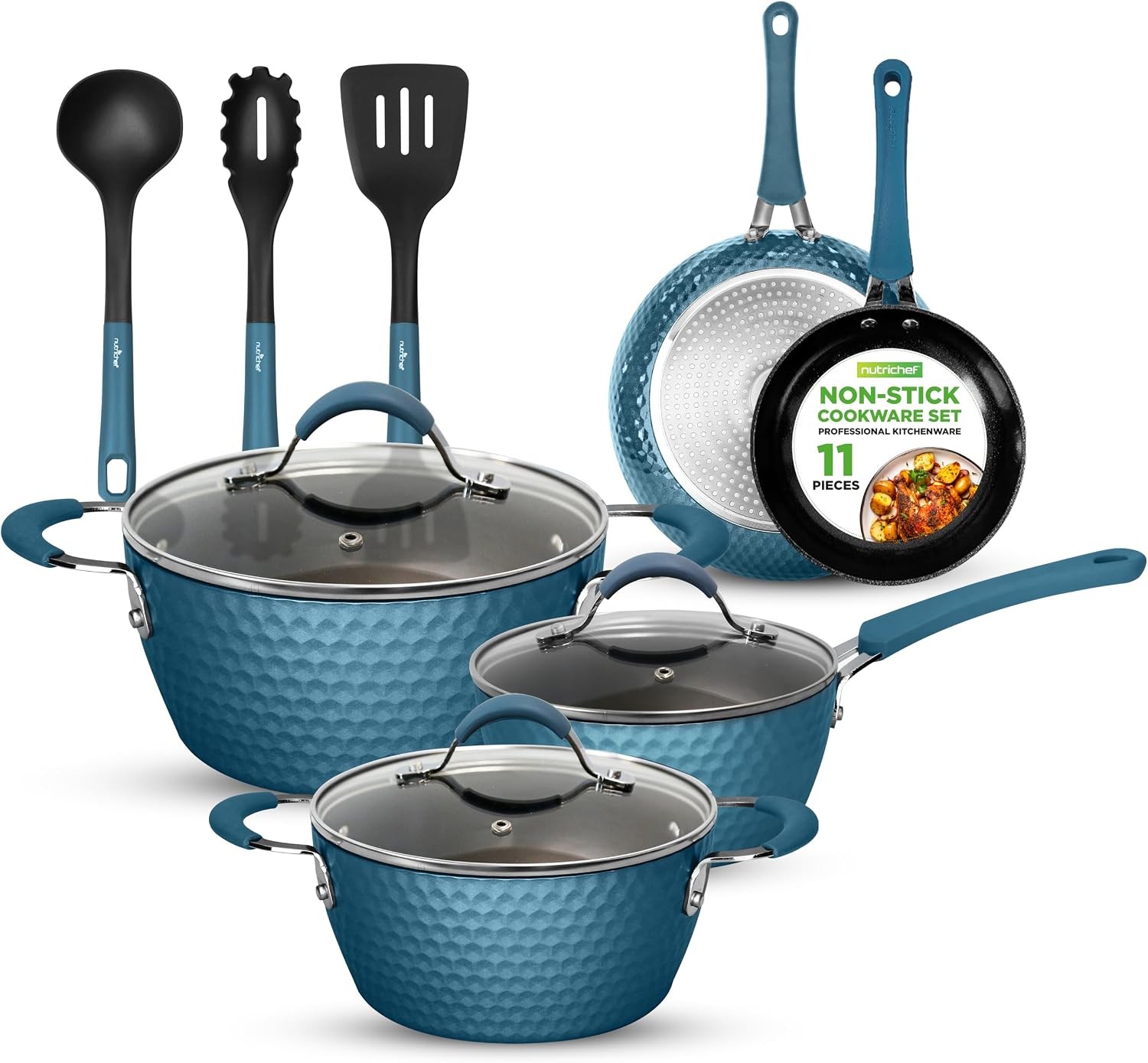 11 Pc Ceramic Cookware Set – Excilon Blue Diamond, Nonstick, Induction Ready,